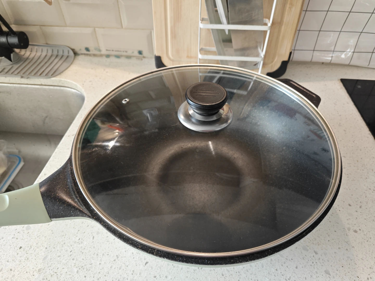 Green Non-Stick Wok with Glass Lid 32CM