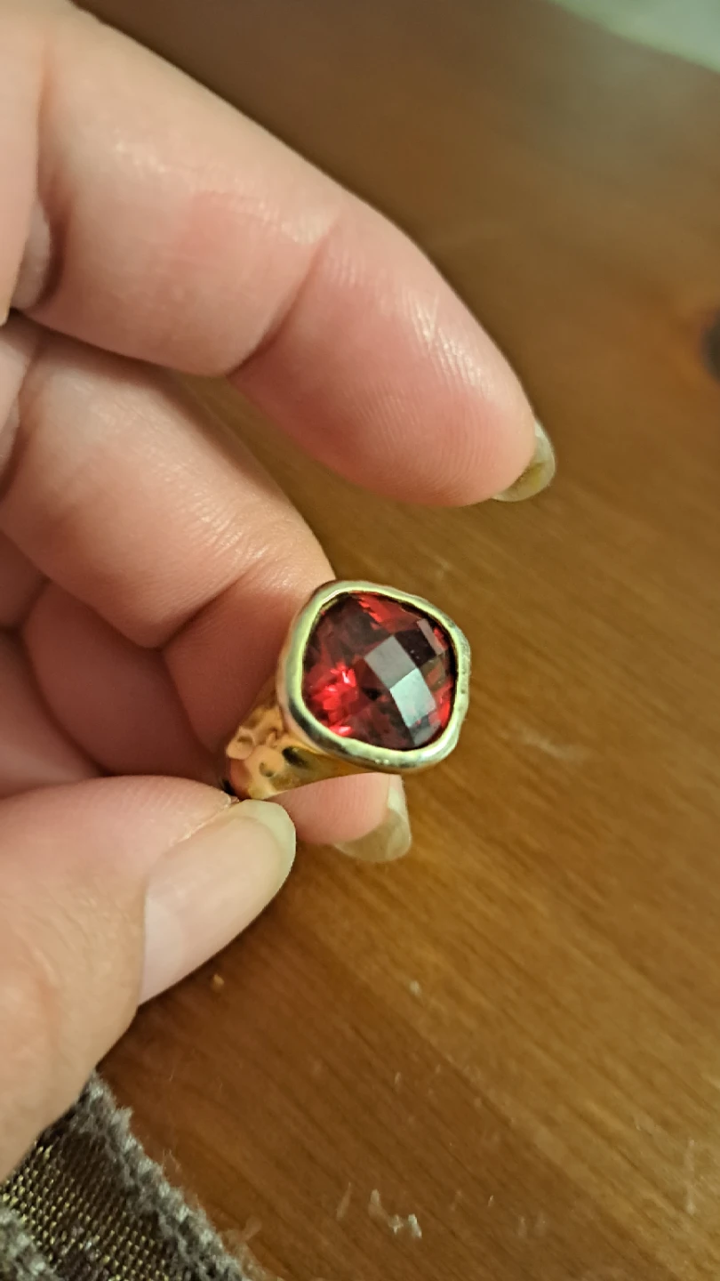 14K/925 Ring with Large Red Gemstone
