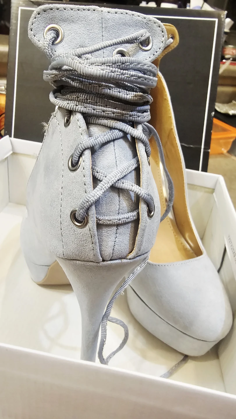 Qupid Women's Ash Blue Suede PU Heels - Size 7 - photo 2