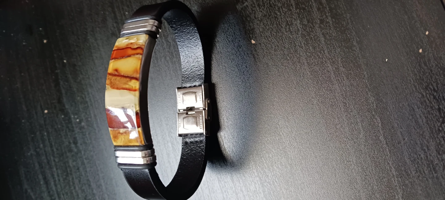 Leather and Stone Inlay Bracelet