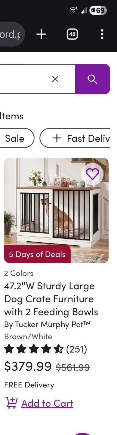 Tucker Murphy Pet Large Dog Crate Furniture 47.2"W Brown/White
