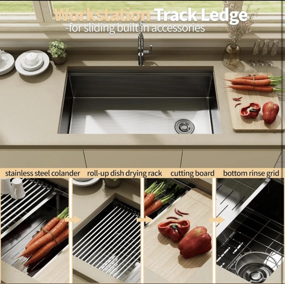 Undermount Kitchen Sink, 32”x17” Matte Black, Granite composite