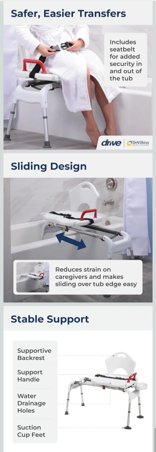 Drive Medical -Sliding Bathtub Transfer Bench Shower Chair - photo 4