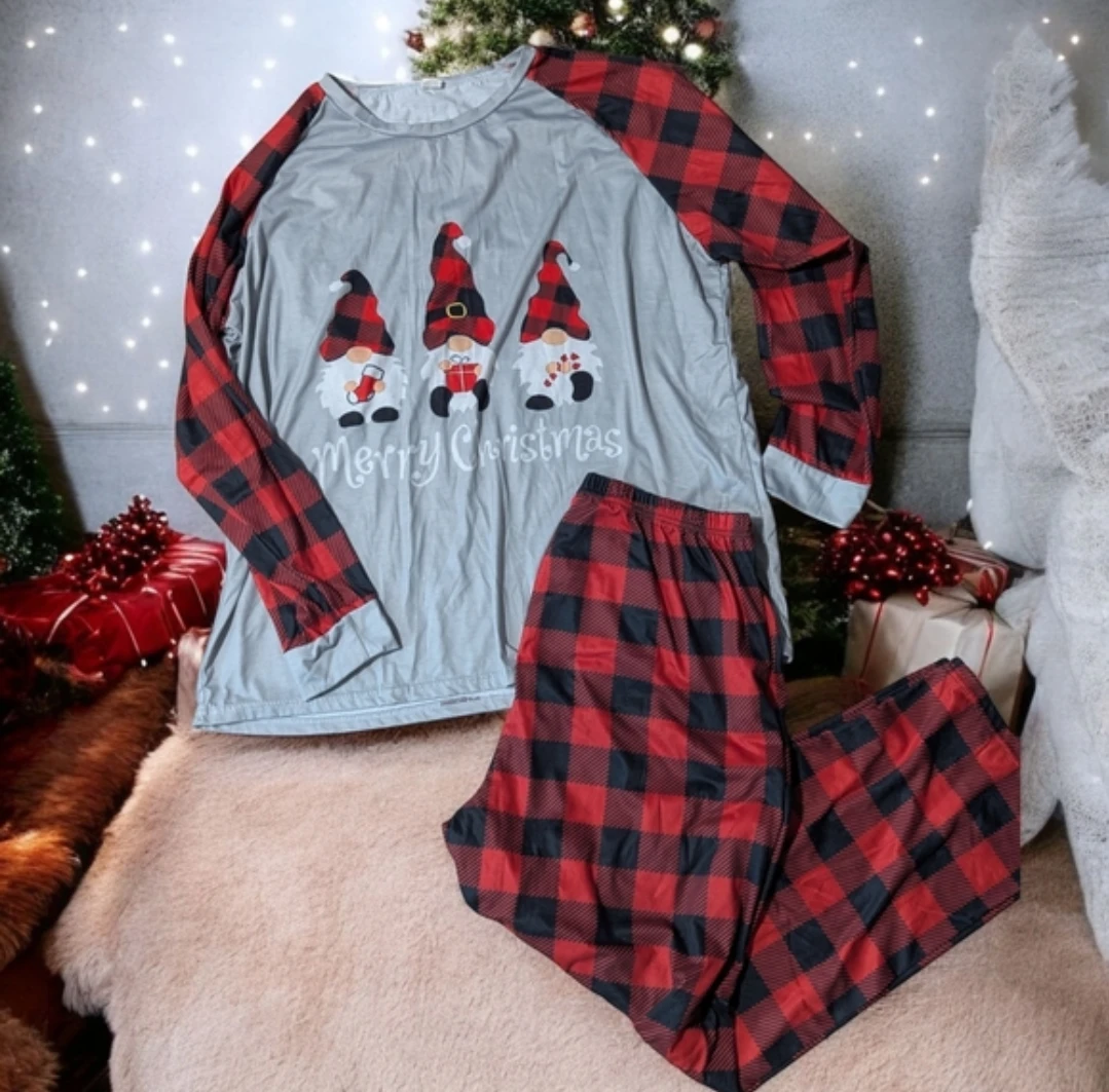 Christmas Gnome Pajama Set - Red Buffalo Plaid