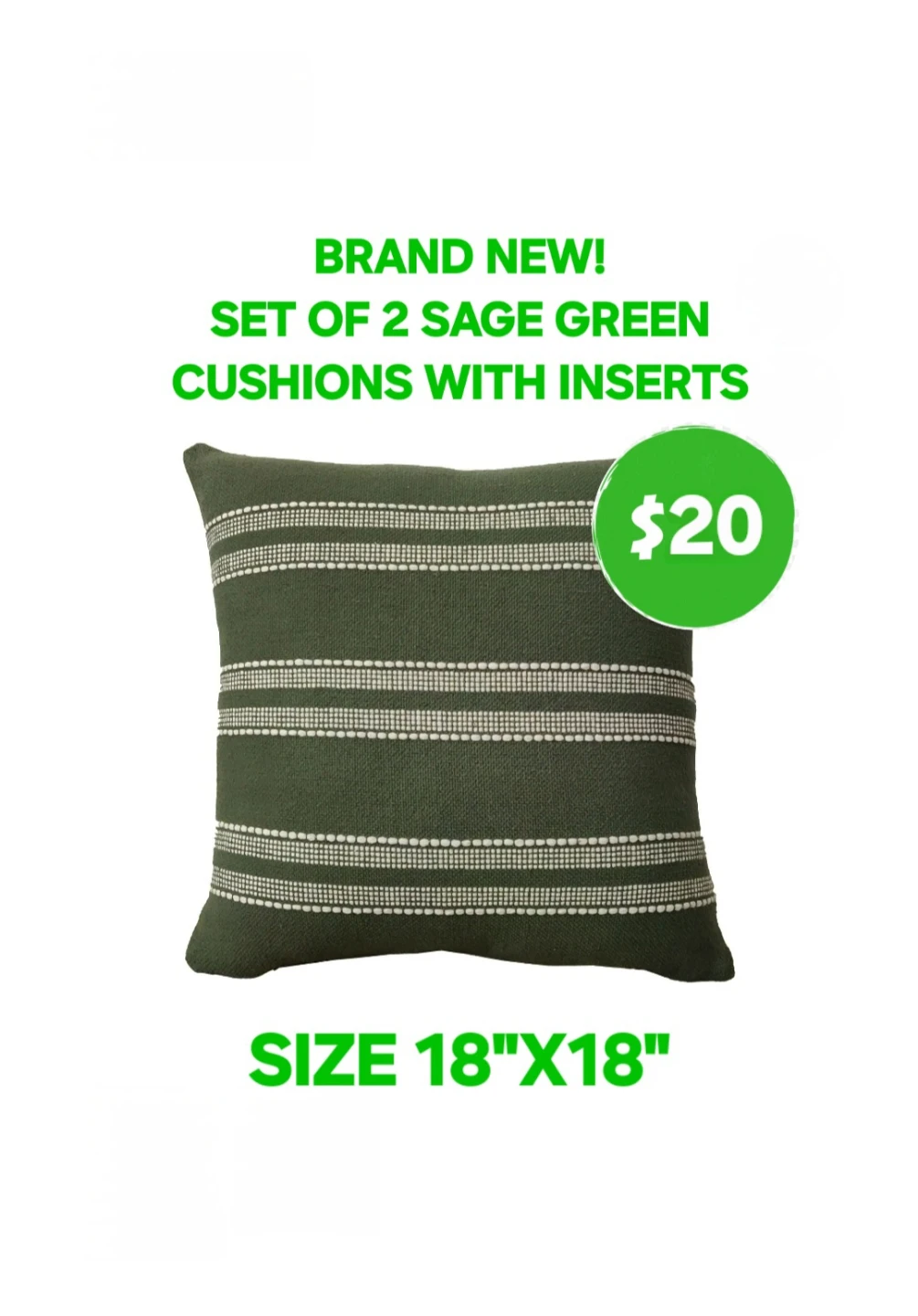 2 Sage Green Cushions