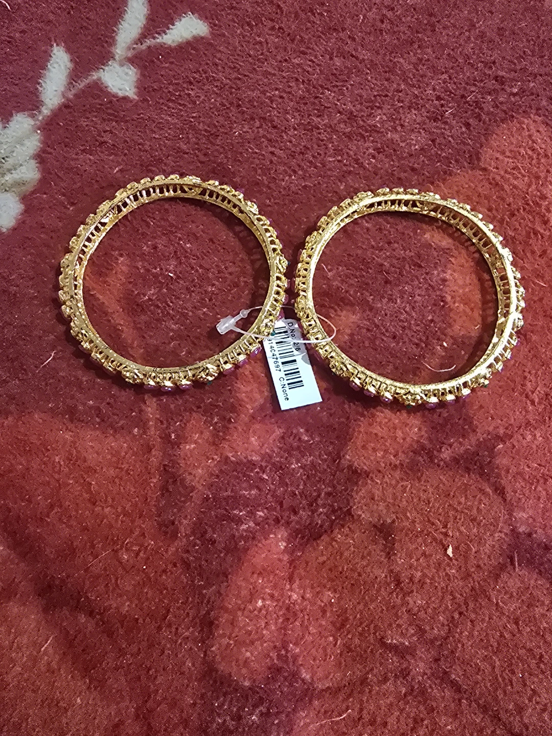 Gold Bangle Set with Red and Green Stone🏆 - photo 2