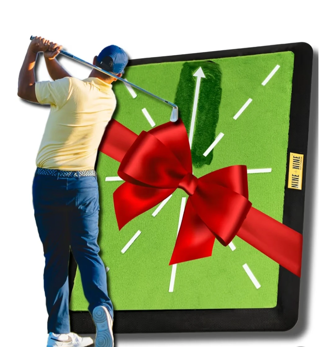 NINE + NINE Golf Gifts for Men/Women - Golf Practice Mat 16"x12"