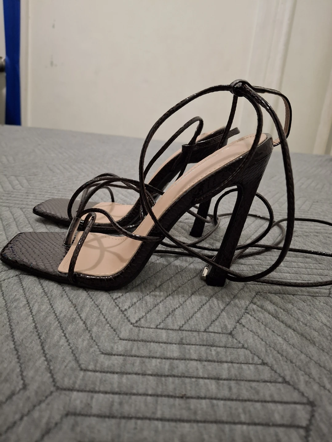 Fashion Nova Black Snake Print Strappy Heels - photo 2