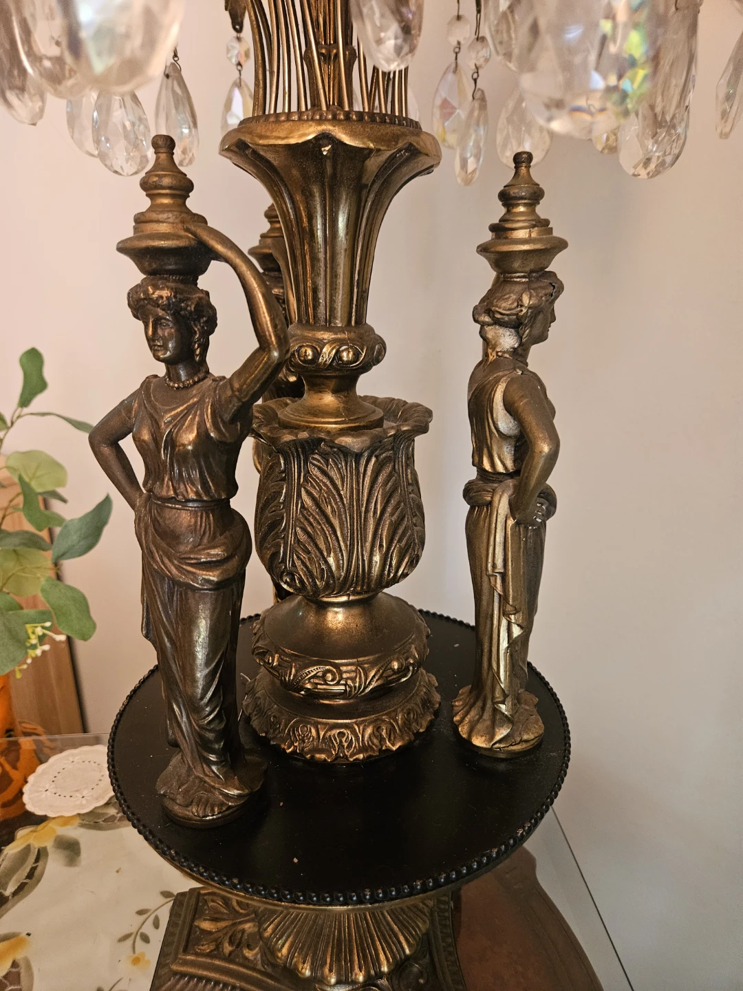 Antique Ornate Crystal & Brass Table Lamp with Figural Base - photo 3