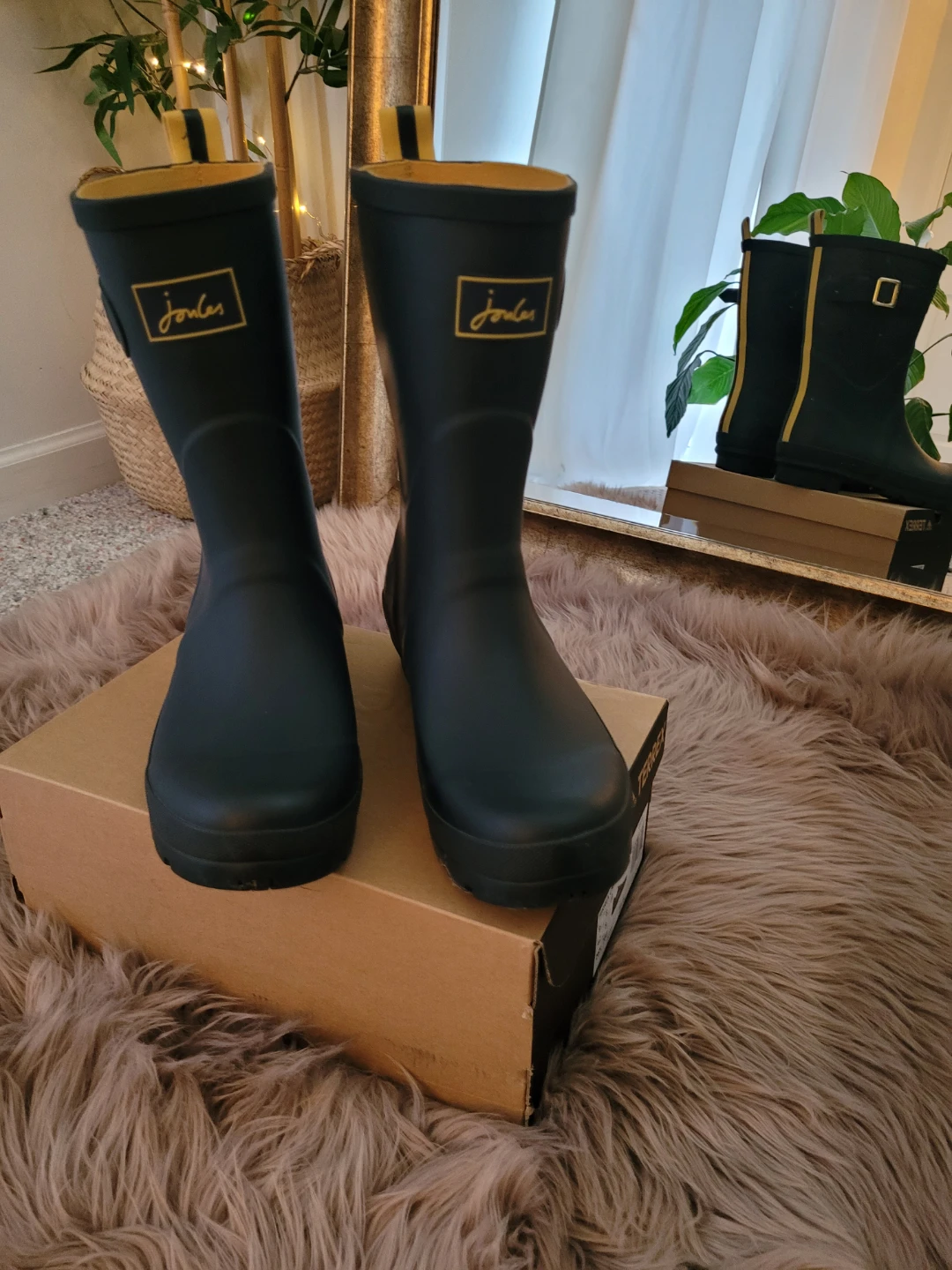 Joules Women's Tall Rubber Rain Boots - Navy/Yellow