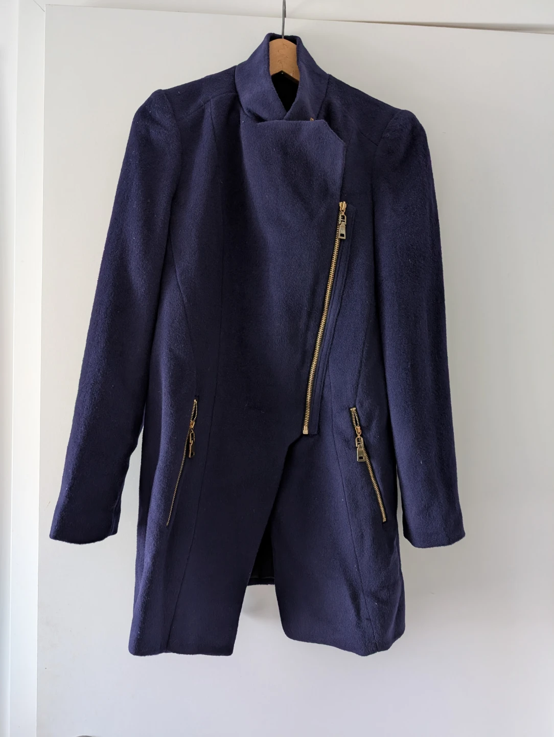 Brand New Navy Asymmetrical Zip Cotton Blend Coat - photo 2