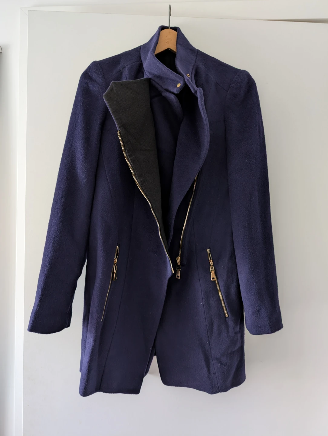 Brand New Navy Asymmetrical Zip Cotton Blend Coat - photo 3