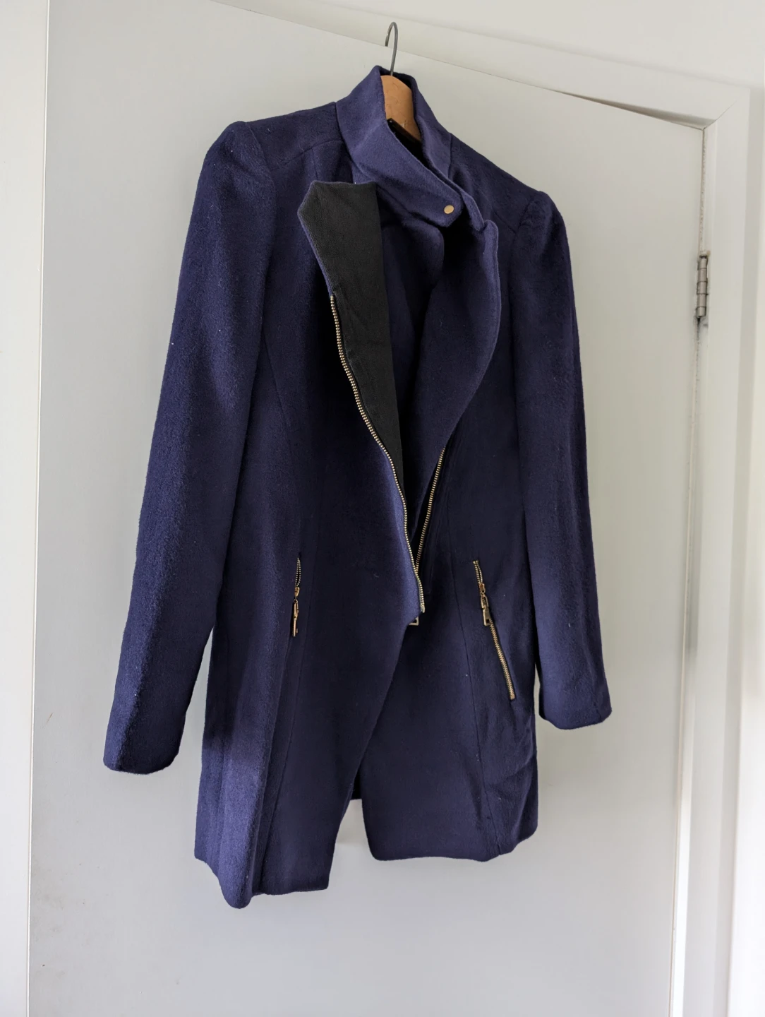 Brand New Navy Asymmetrical Zip Cotton Blend Coat - photo 4
