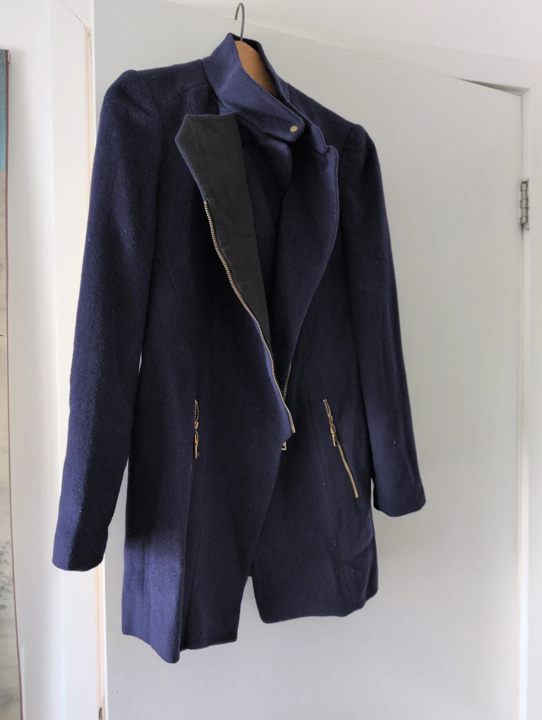 Brand New Navy Asymmetrical Zip Cotton Blend Coat - photo 5