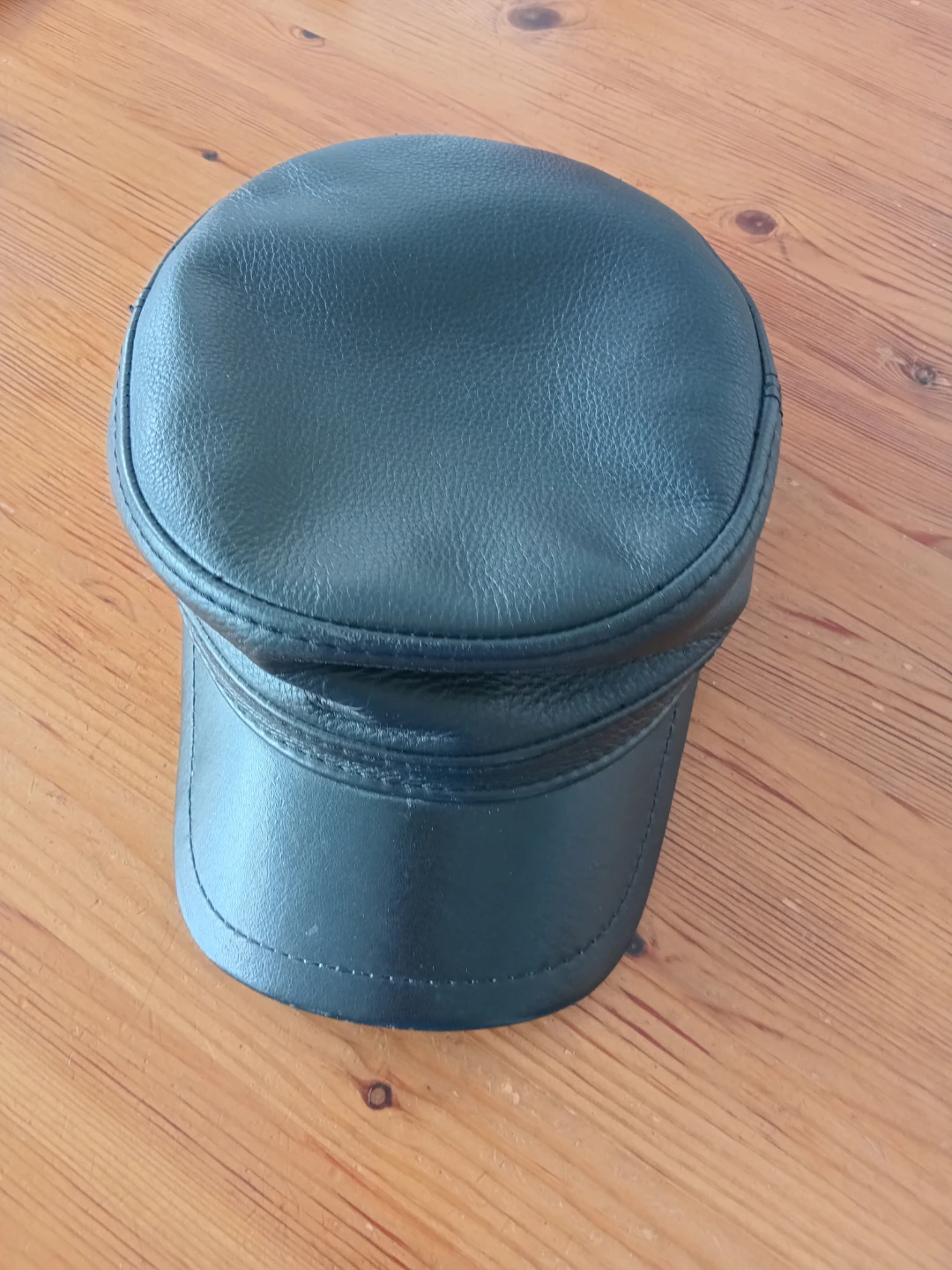 Black Leather Military Style Cap with Ear Flaps