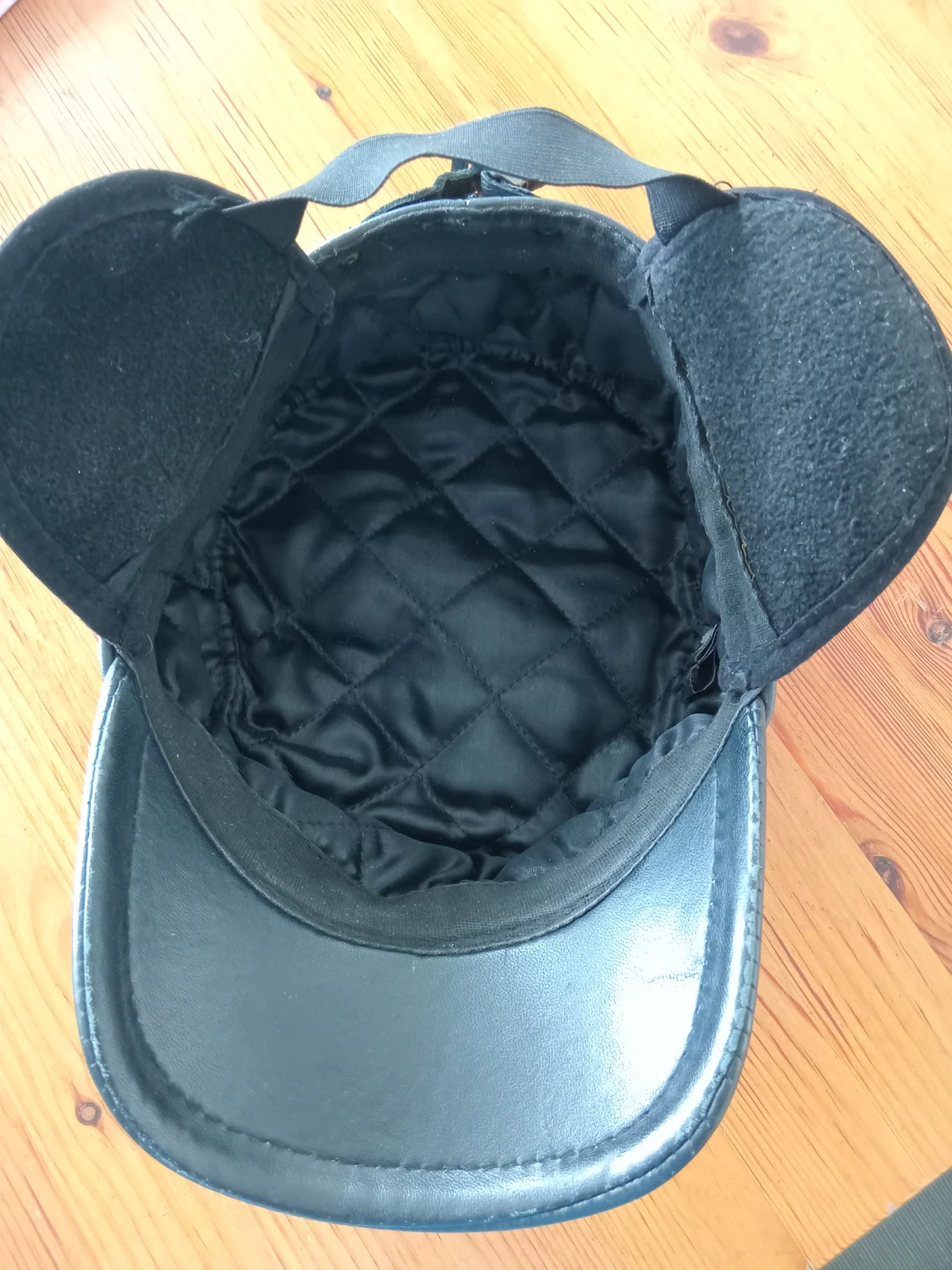 Black Leather Military Style Cap with Ear Flaps - photo 4