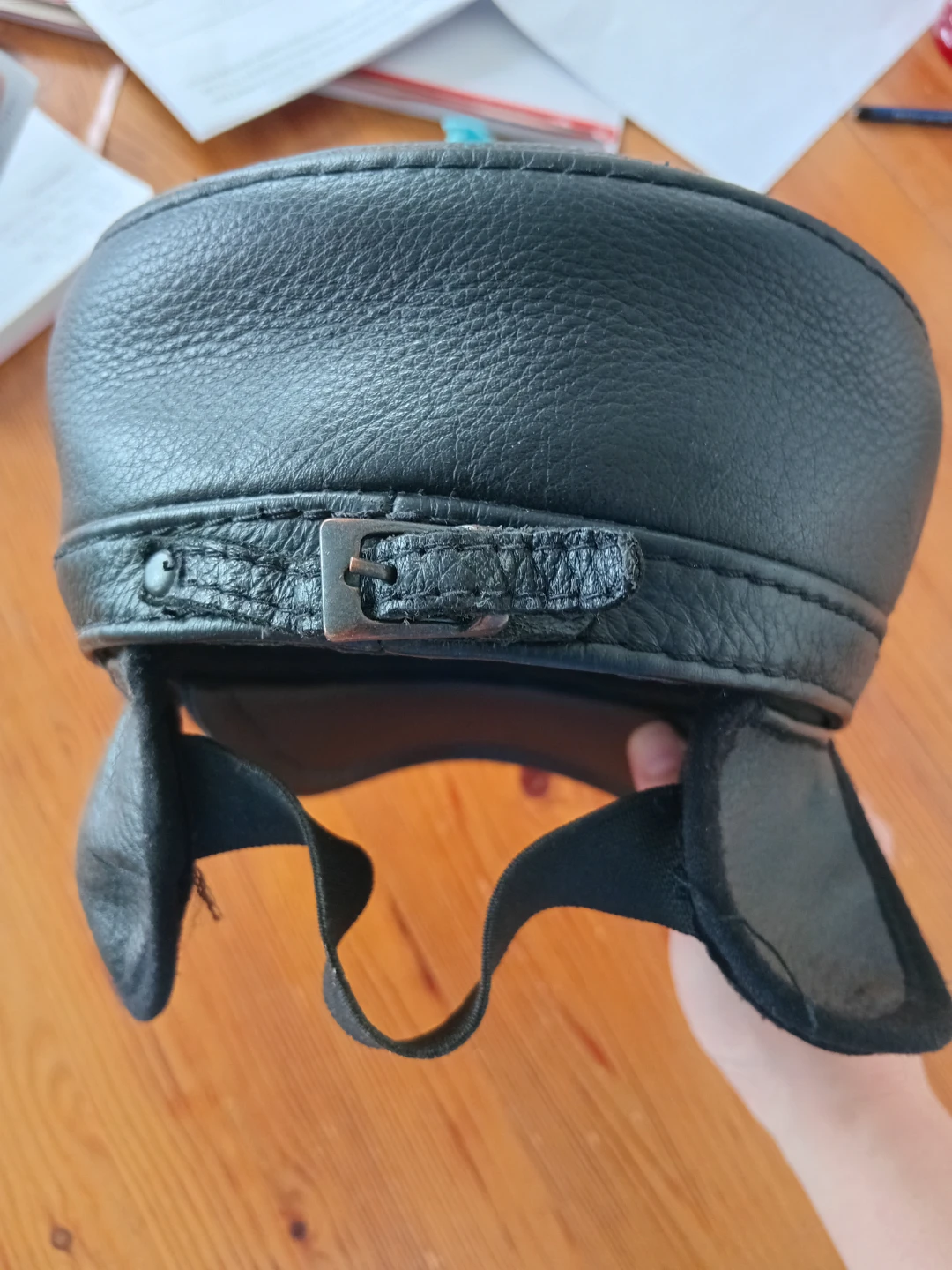 Black Leather Military Style Cap with Ear Flaps - photo 5