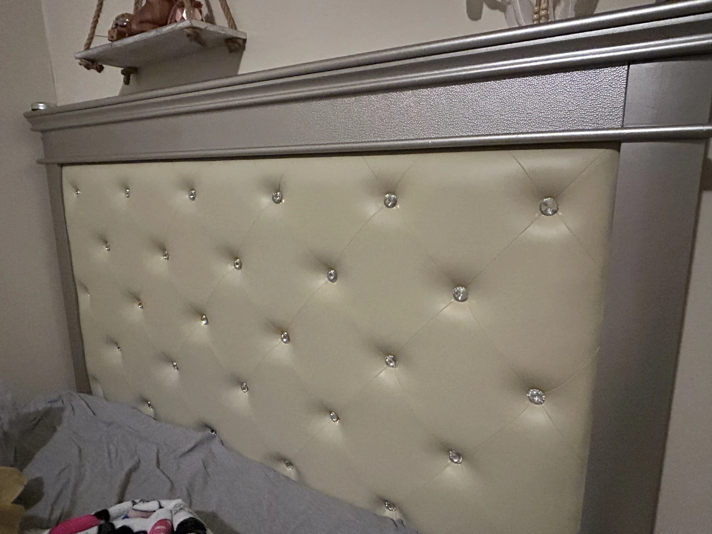 Silver and Cream Upholstered Headboard Bed Frame Queen Bed
