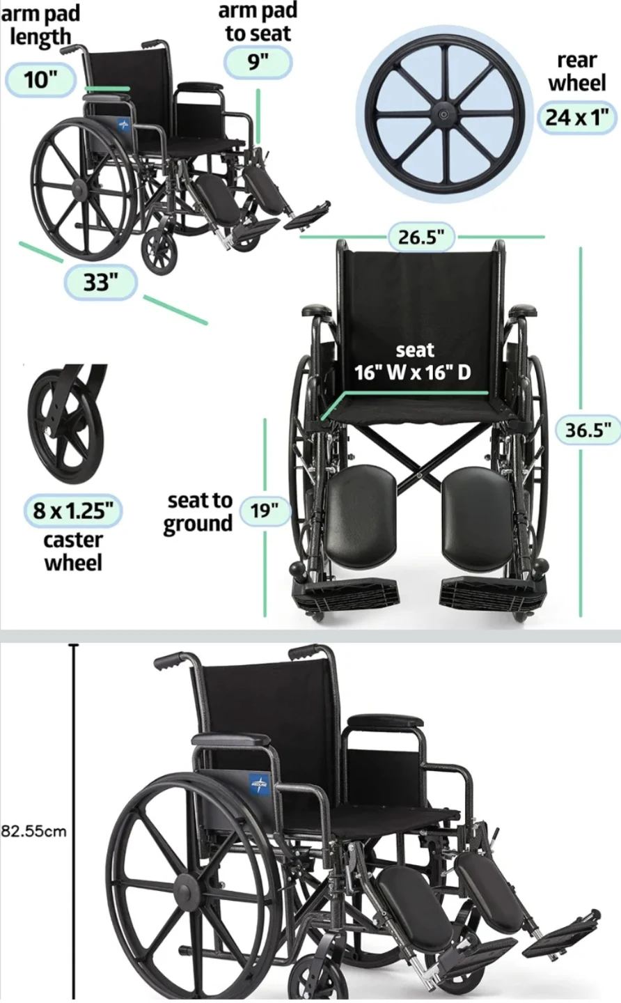 🏆 Medline Manual Wheelchair with Elevating Leg Rests - photo 2