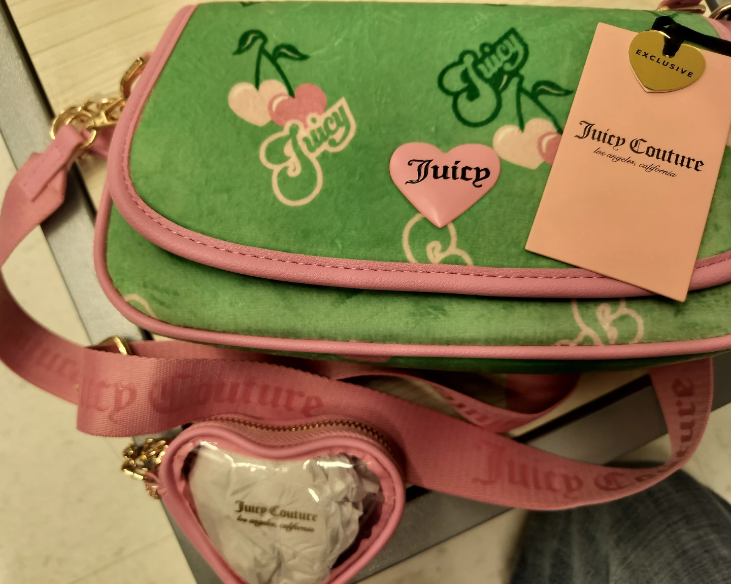 Juicy Couture Retro Cherry Shoulder Bag - Green/Pink