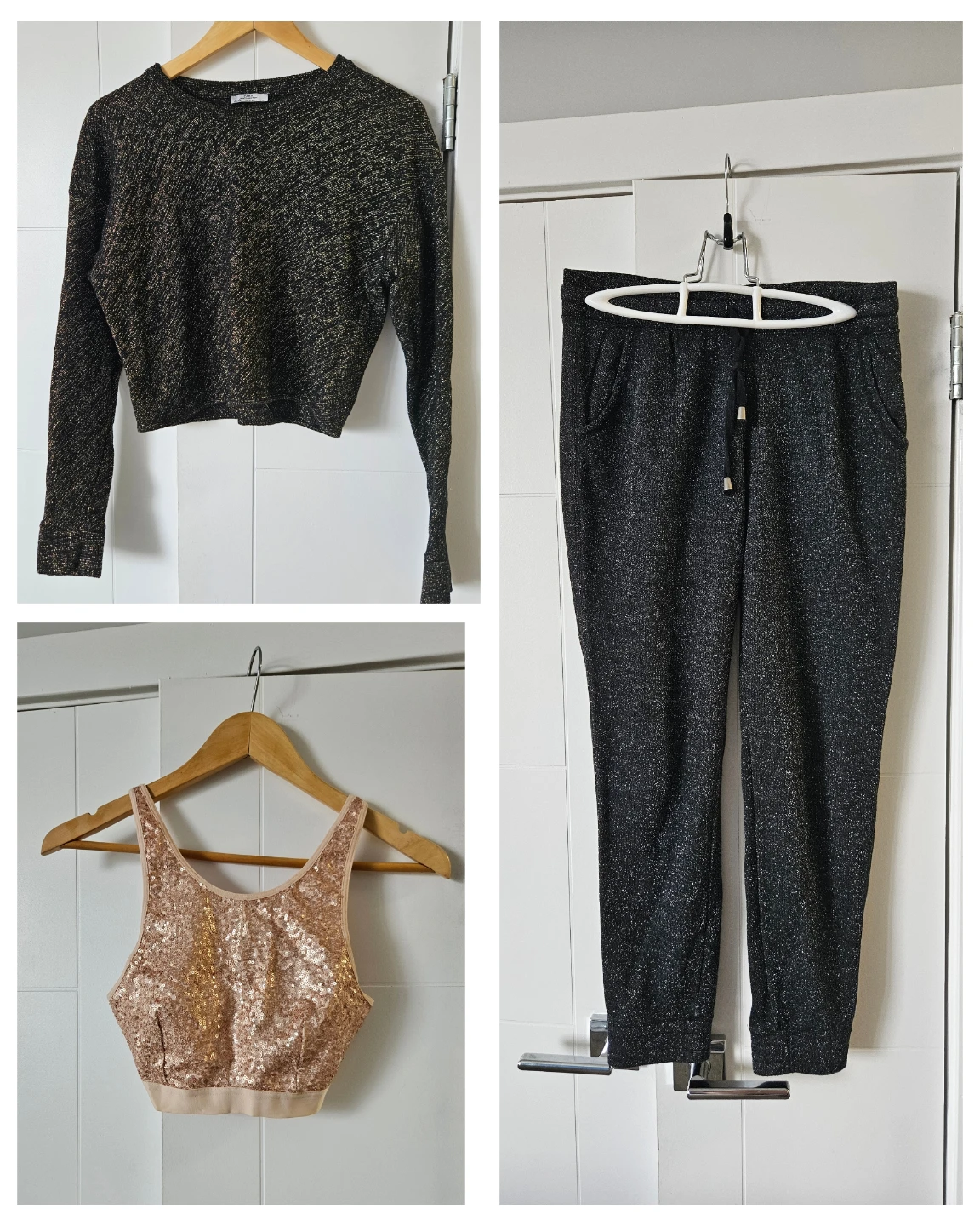 Zara W&B Shimmer Top & Aerie Sequin Crop Top M