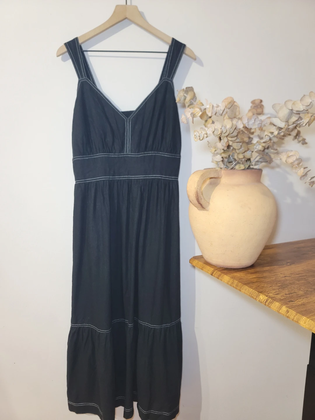 Scoop Linen Blend Maxi Dress Coastal Modern Minimal Boho Sz XL