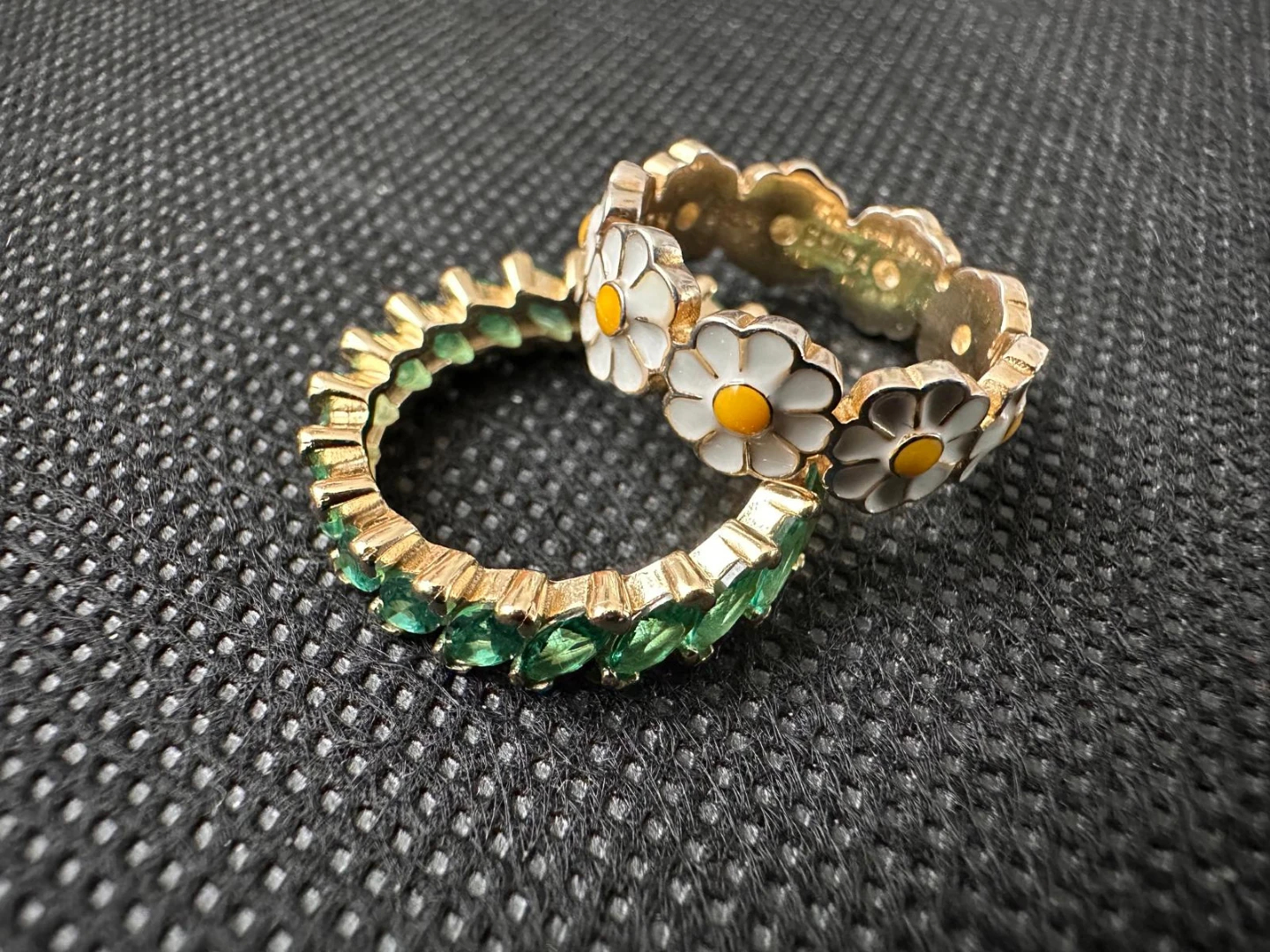 FZN 925 Sterling Silver Daisy Ring with Green Emerald Ring