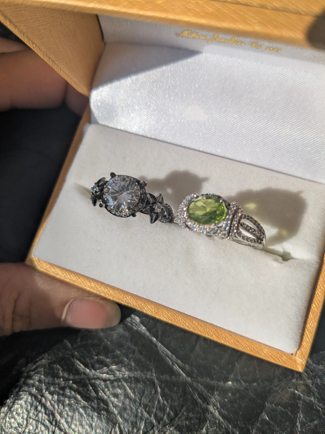 Dark Chrome/CZ and Silver/Peridot/CZ Ring Set
