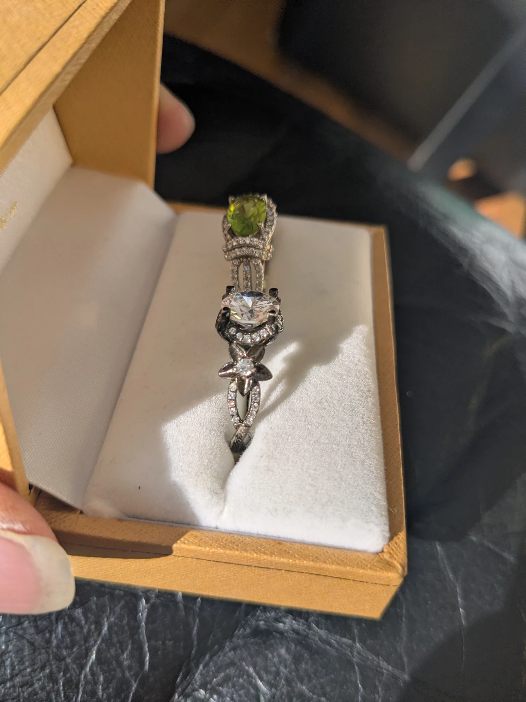 Dark Chrome/CZ and Silver/Peridot/CZ Ring Set - photo 2
