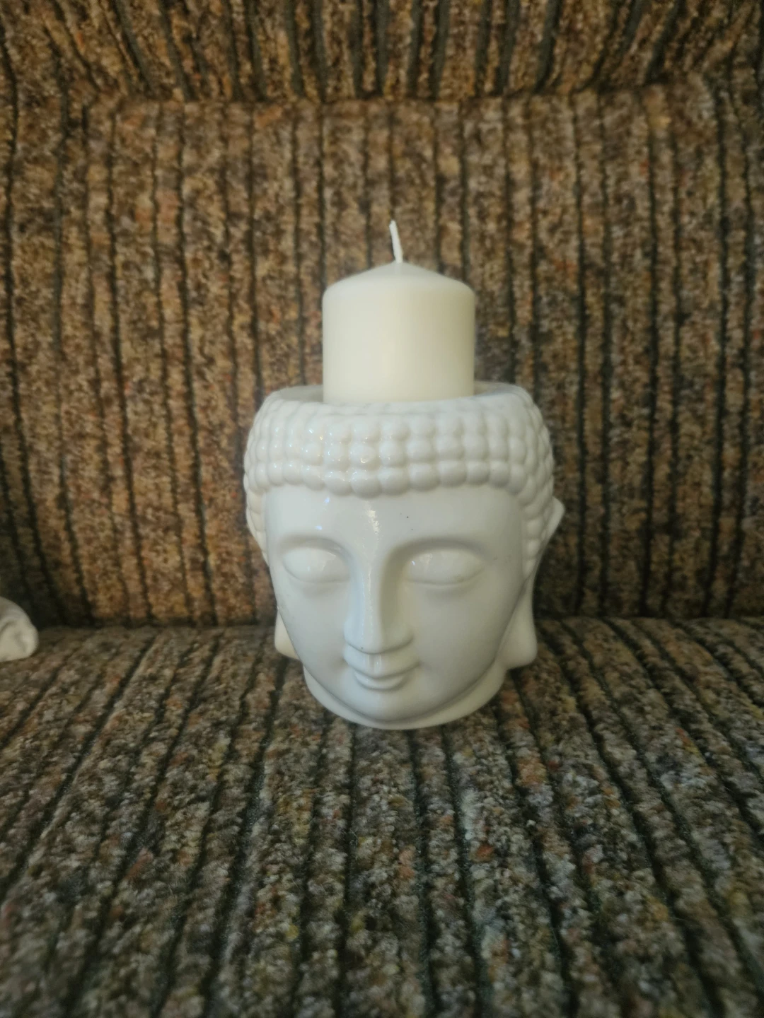 White Buddha Head Ceramic Candle Holder