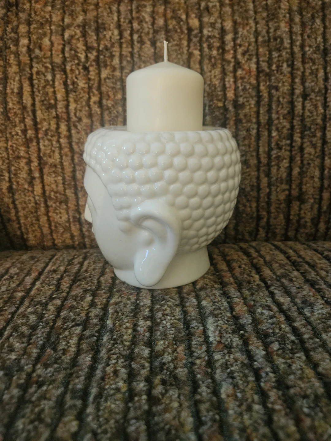 White Buddha Head Ceramic Candle Holder - photo 2