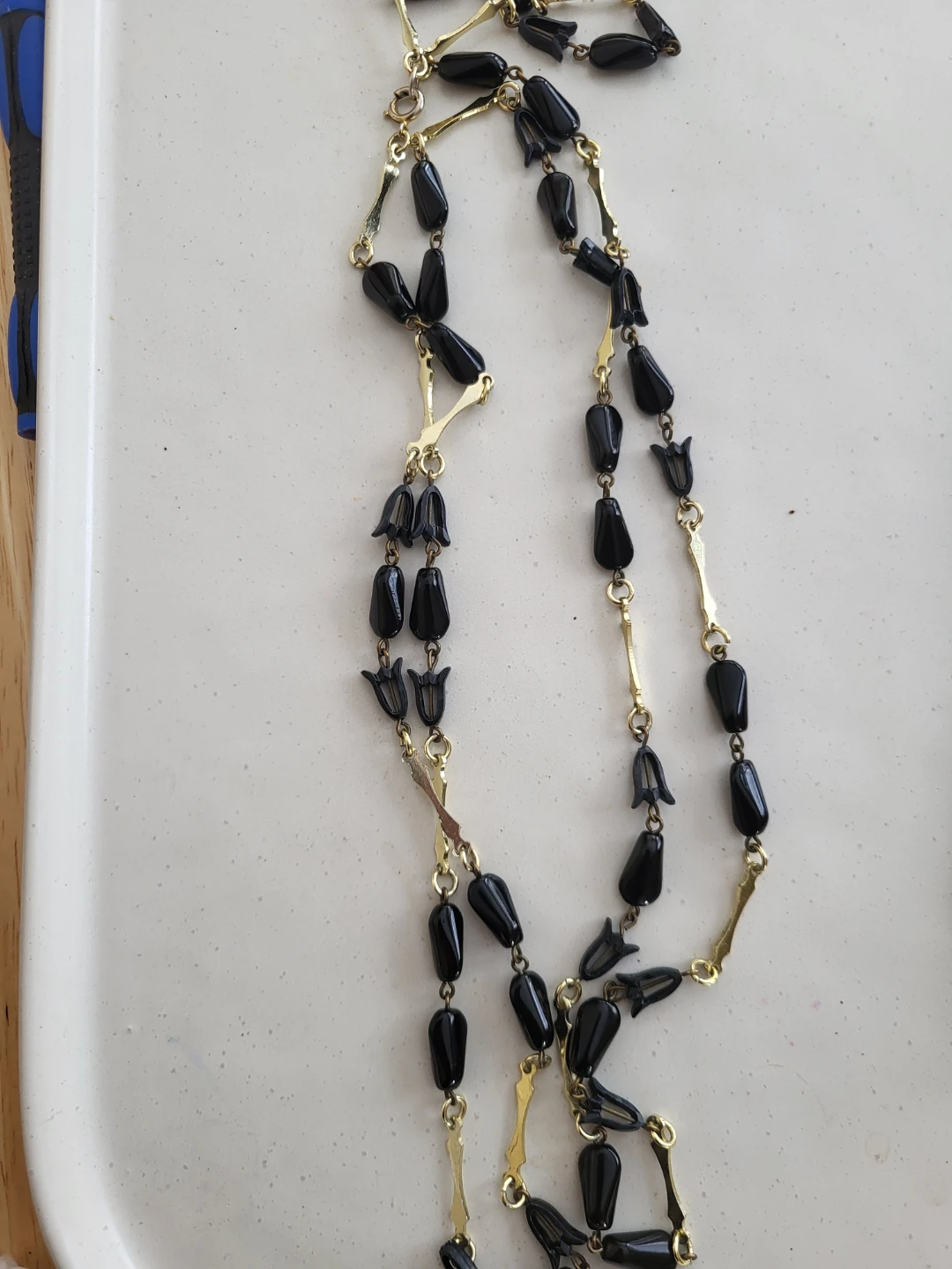 Black Bead and Gold Tone Necklace
