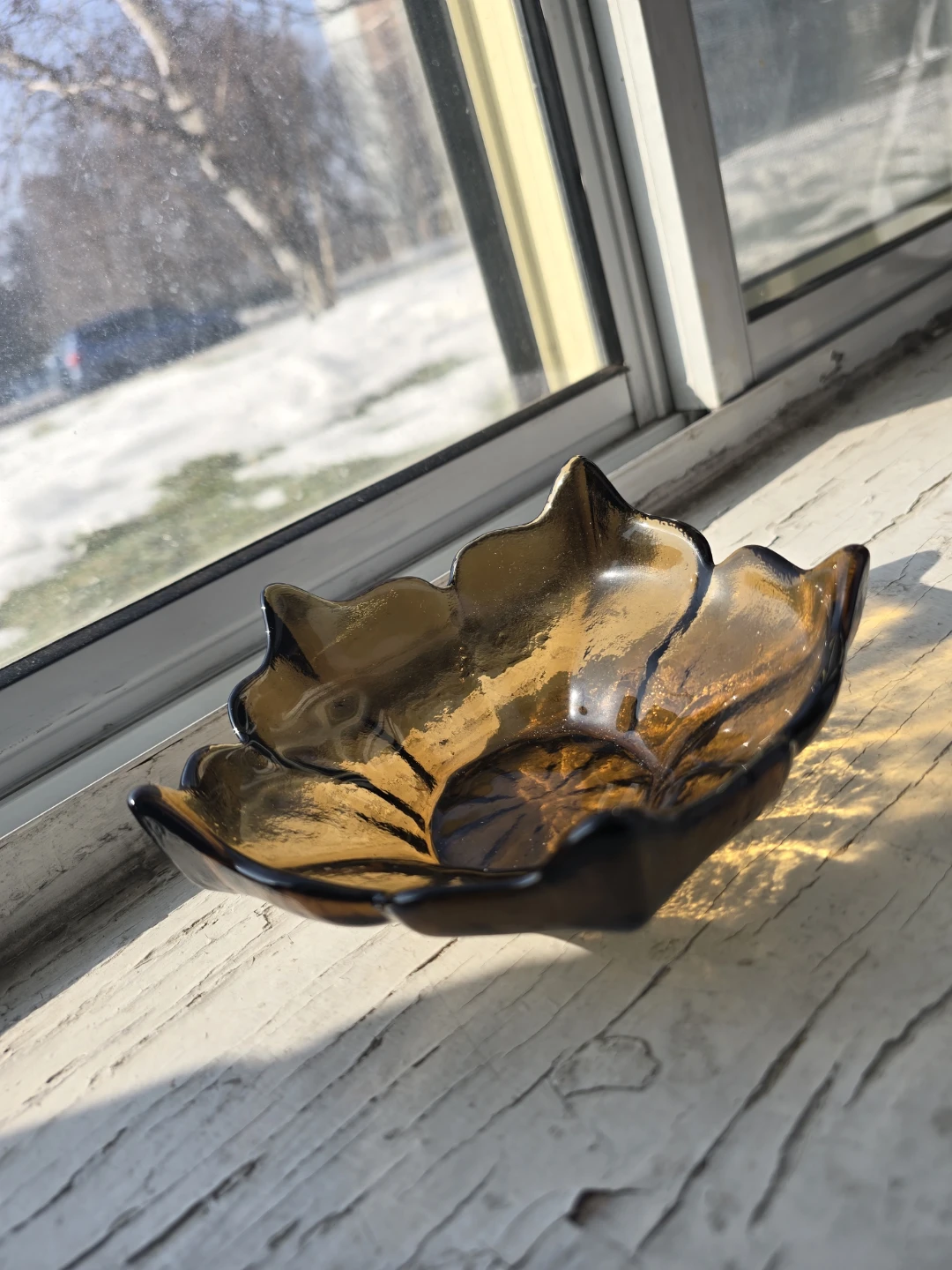 Vintage Viking Glass Amber Lotus Bowl W/Bonus MCM  Decor - photo 4