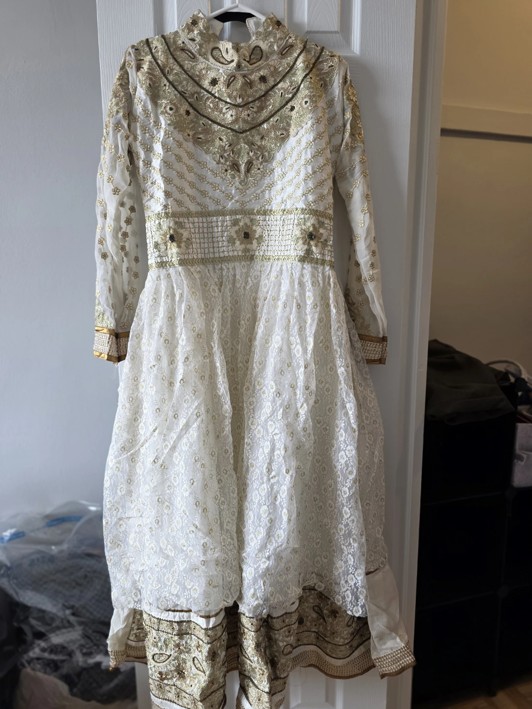 White and Gold Embroidered Dress