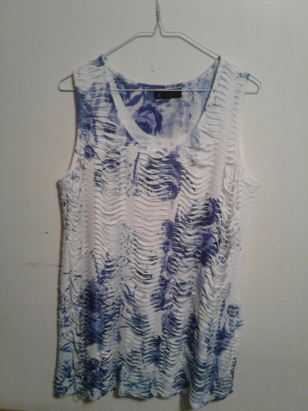 White and Blue Floral Sleeveless Top
