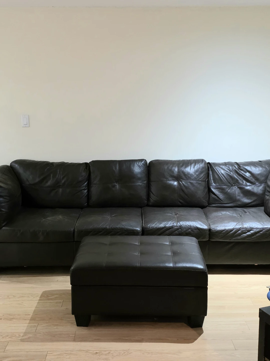 Dark Brown Leather Sofa with Ottoman