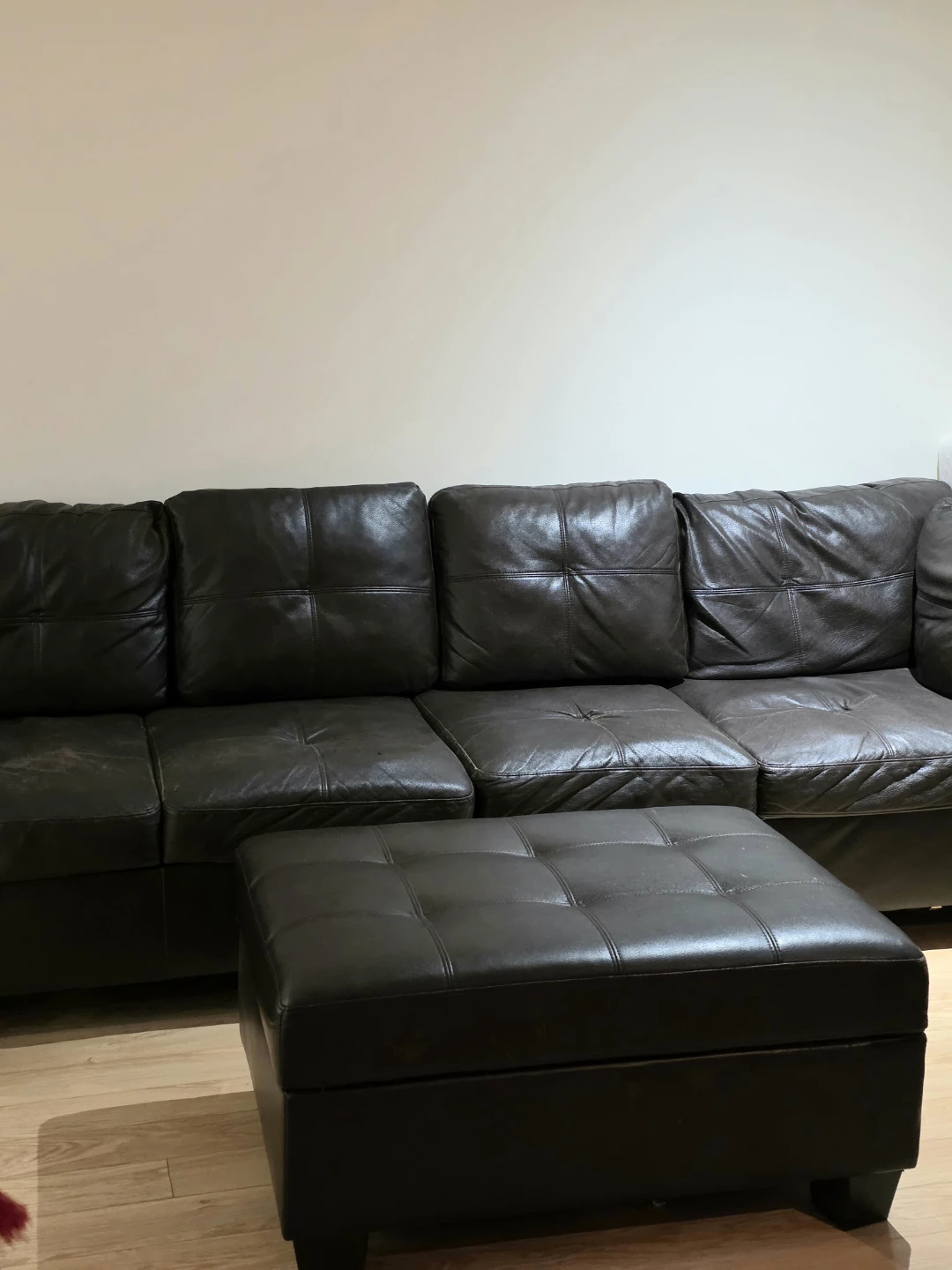 Dark Brown Leather Sofa with Ottoman - photo 2
