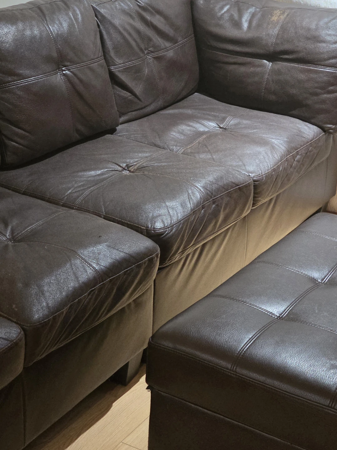 Dark Brown Leather Sofa with Ottoman - photo 4