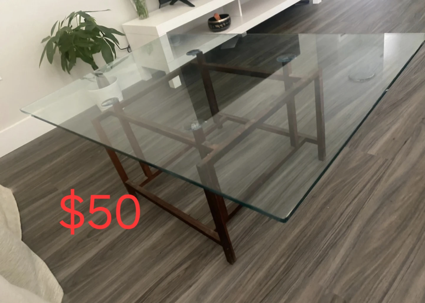 Glass Top Coffee Table with Wood Frame