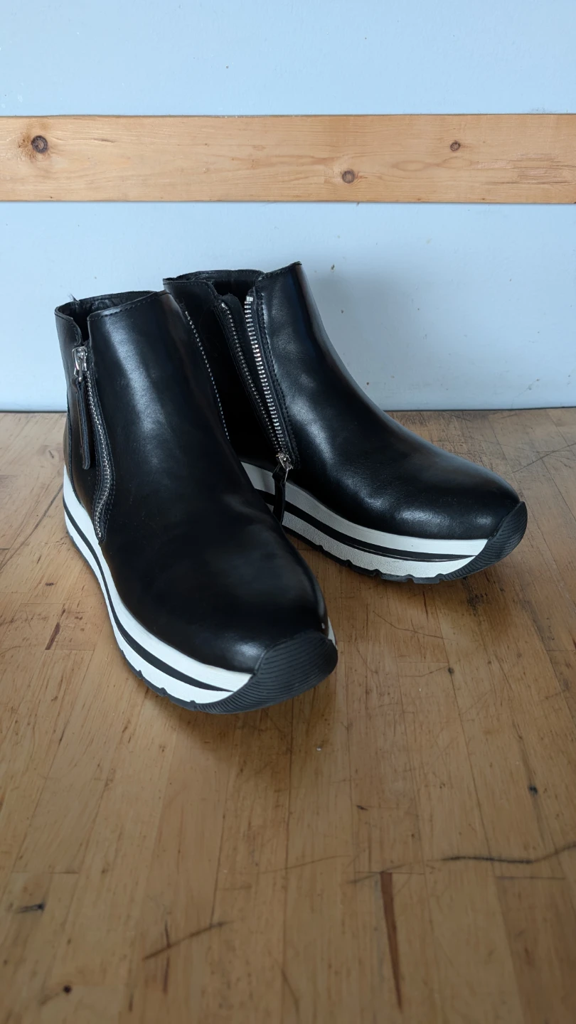 Black Wedge Ankle Boots with Side Zippers on both sides - photo 3