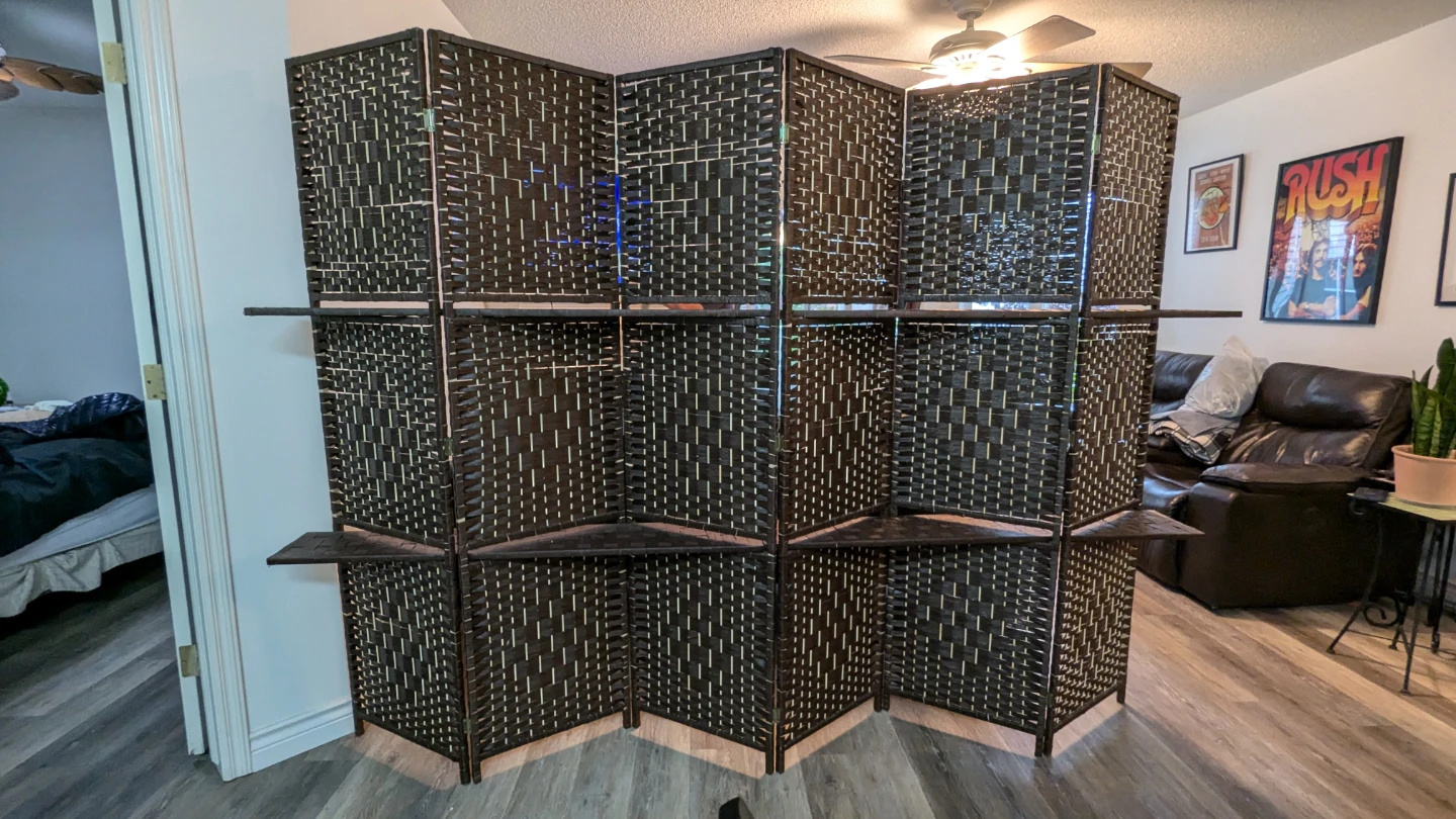 Dark Brown Woven Room Divider with Shelves - photo 3
