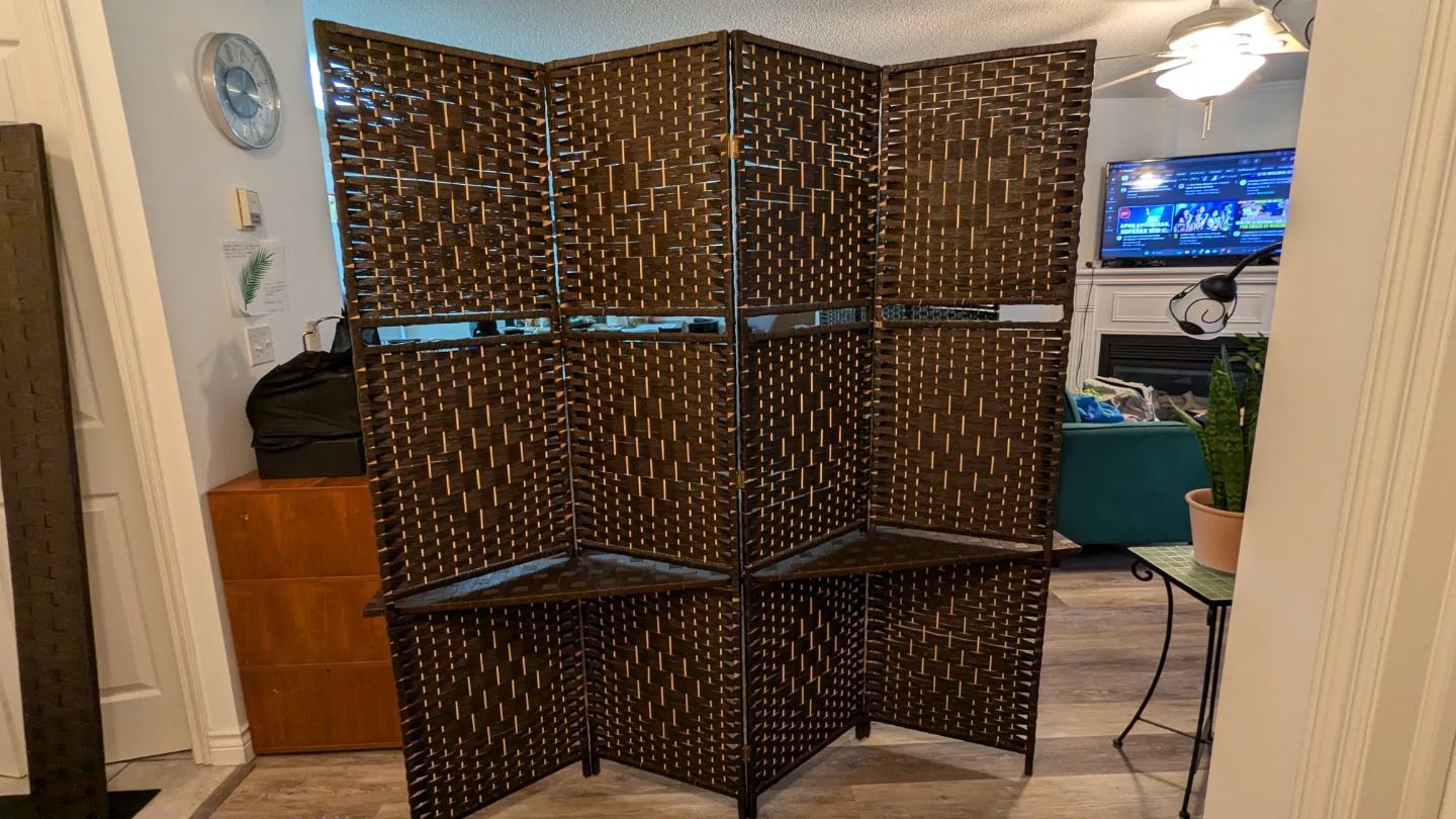 Dark Brown Woven Room Divider with Shelves - photo 4