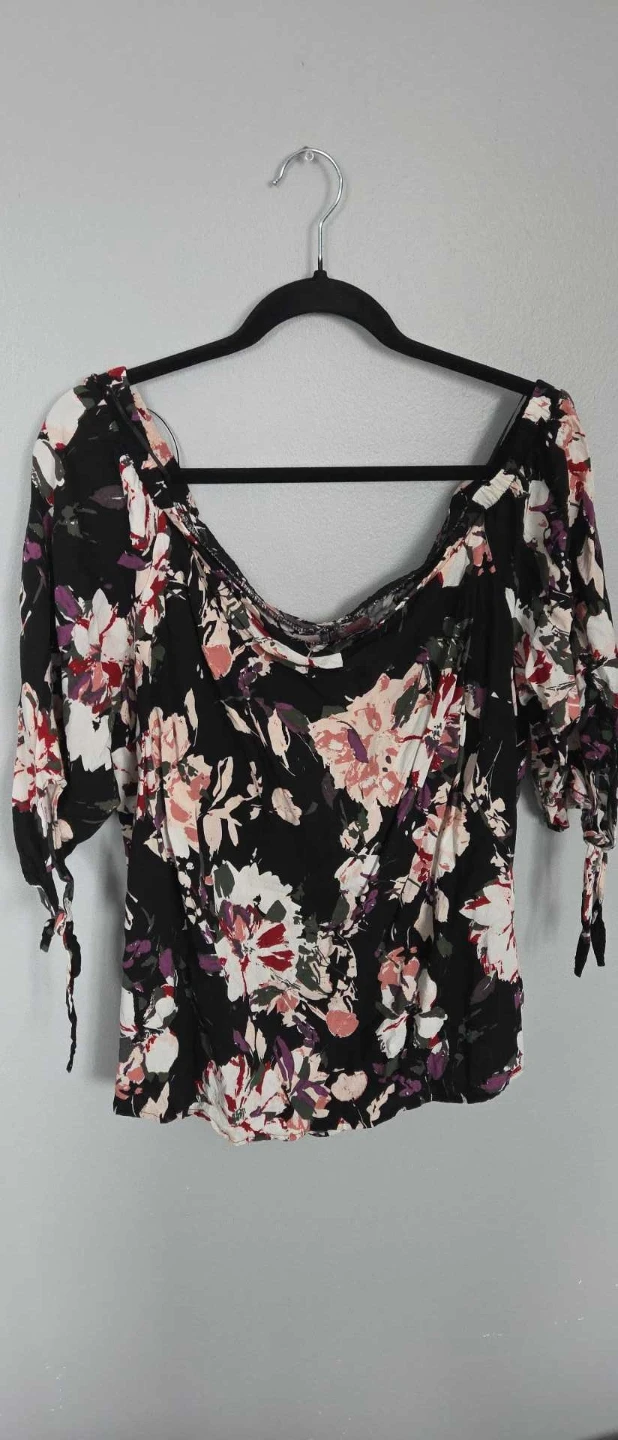 George Plus Black Floral Off-the-Shoulder Top Size 2X