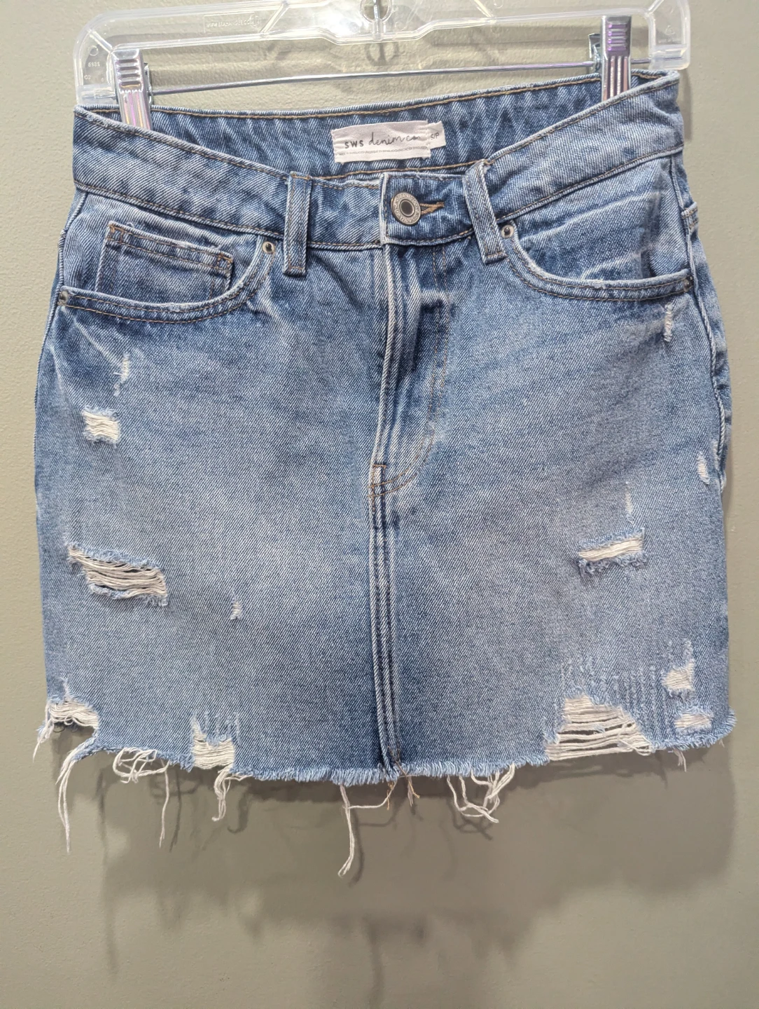 SWS Denim Co. Distressed Blue Jean Mini Skirt Size S/P - photo 3