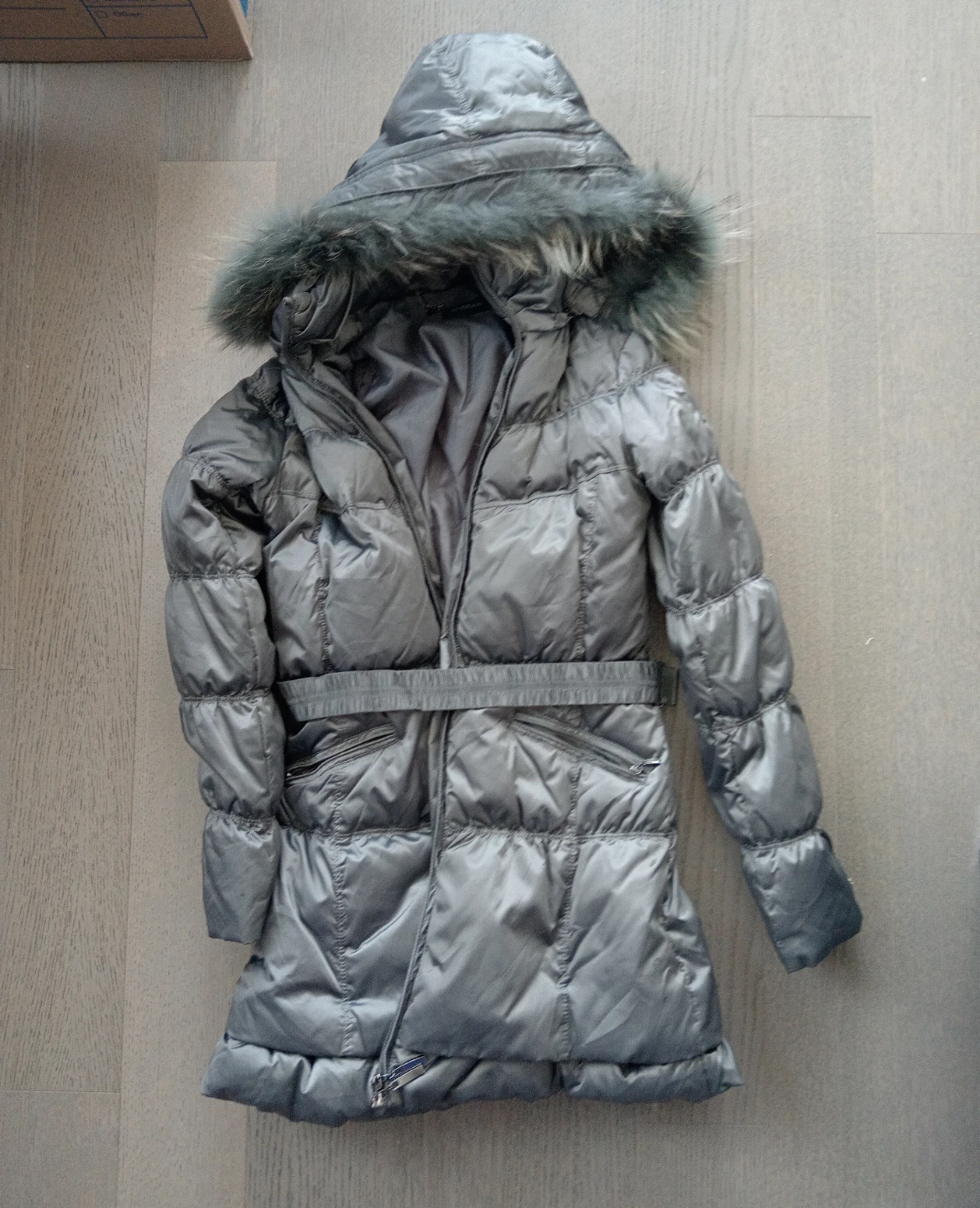 Silver Puffer Coat with Faux Fur Hood - photo 2