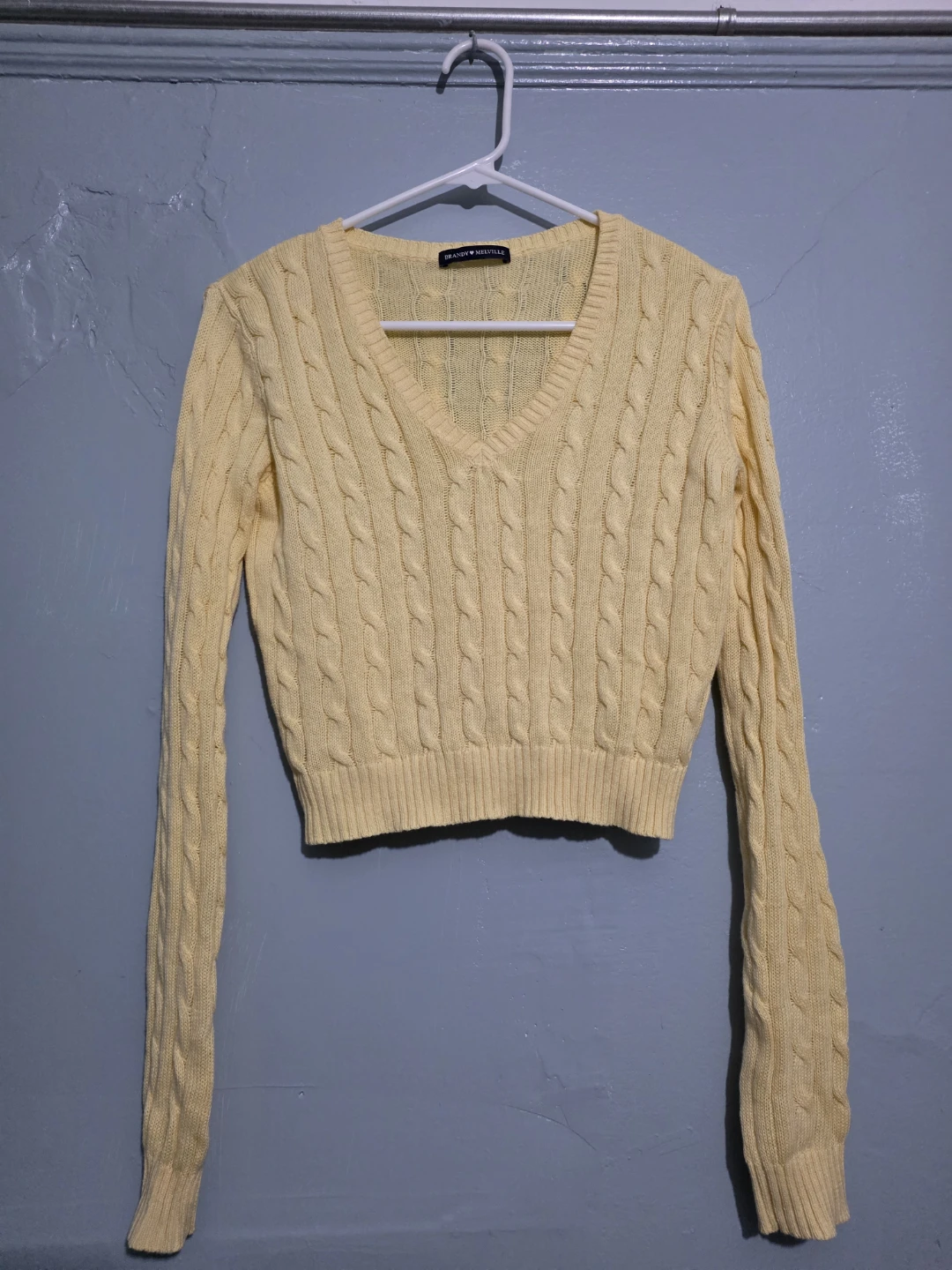 Brandy Melville Yellow Cable Knit Cropped Sweater