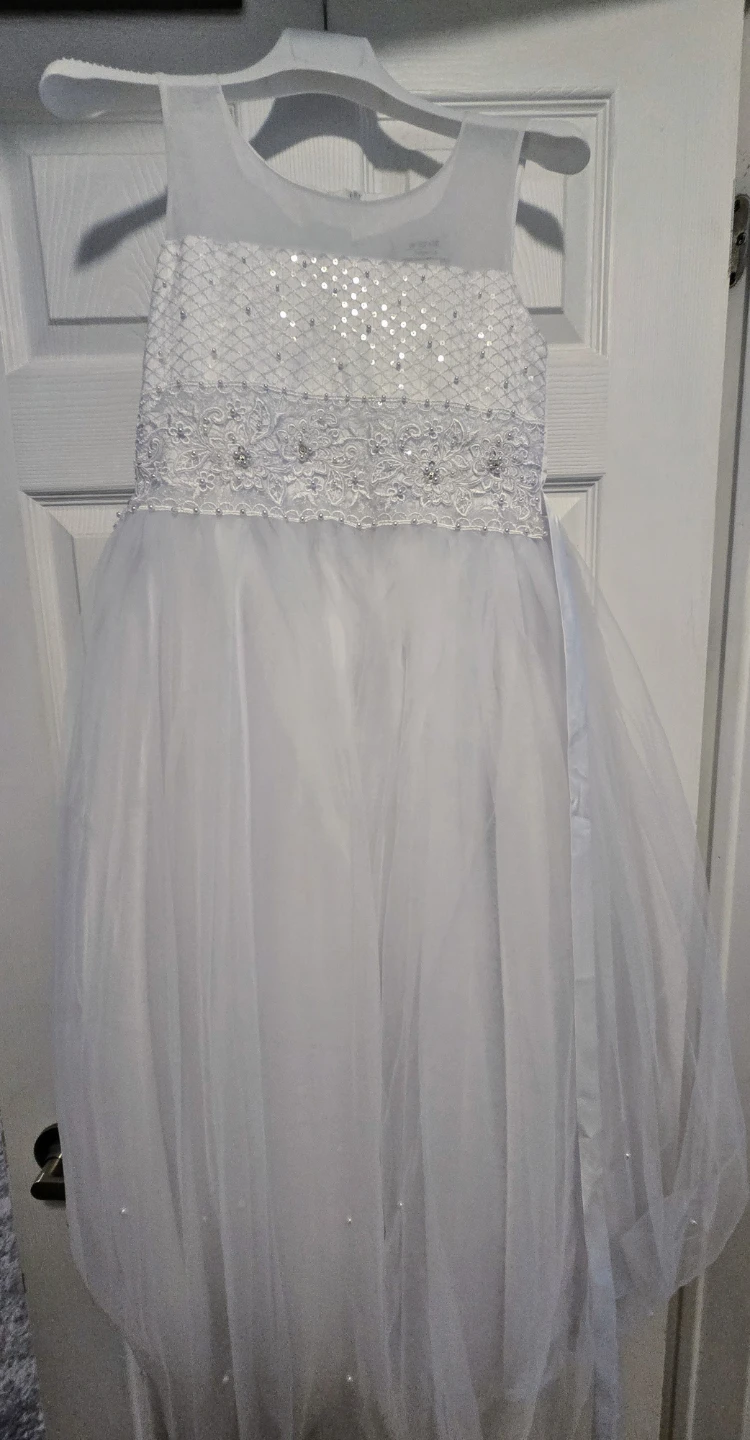 White Beaded & Sequined Communion Dress
