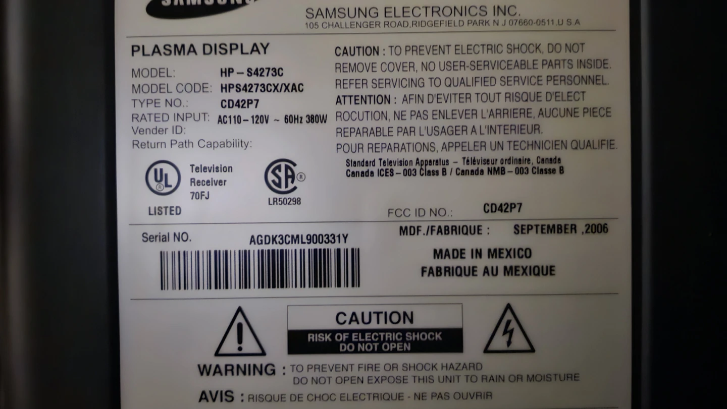 Samsung HP-S4273C 42" Plasma Display - photo 2