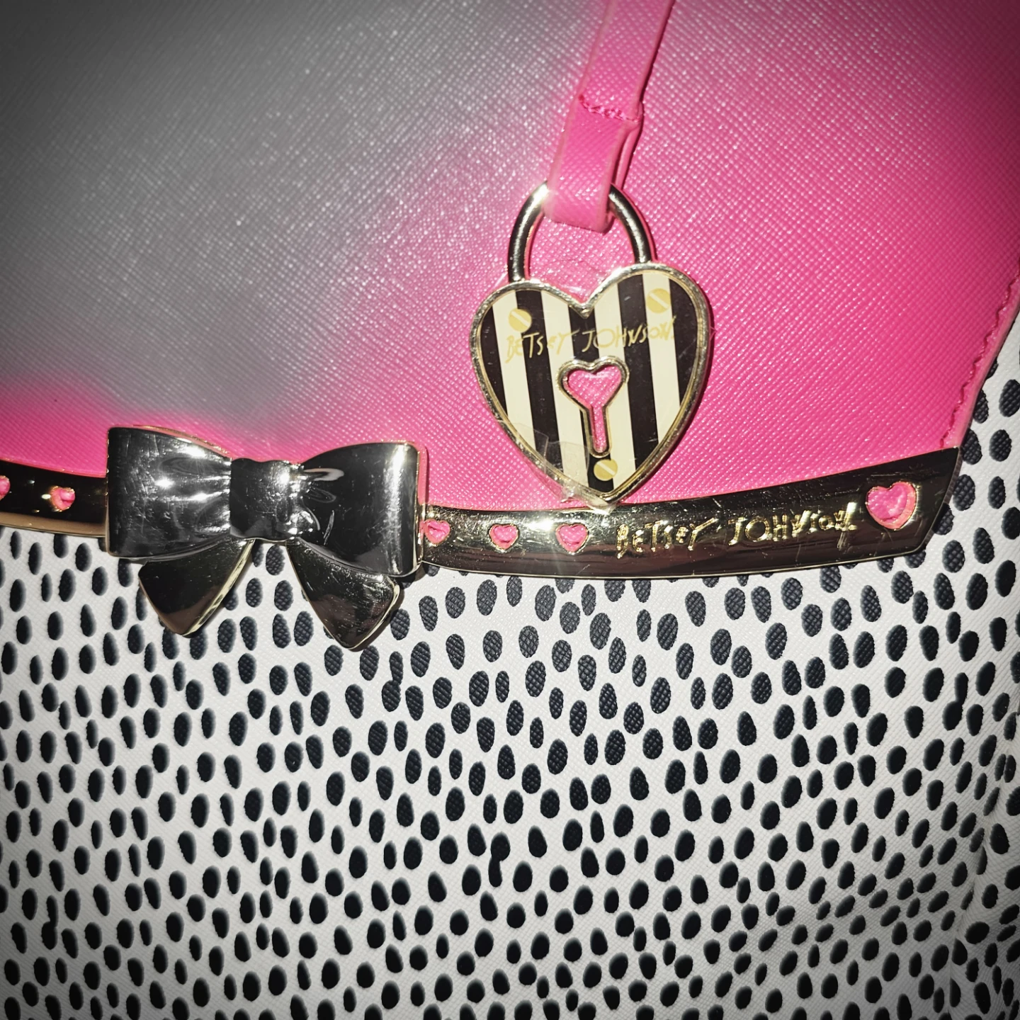 Betsey Johnson Pink & Black Dalmation Print Satchel Handbag - photo 2