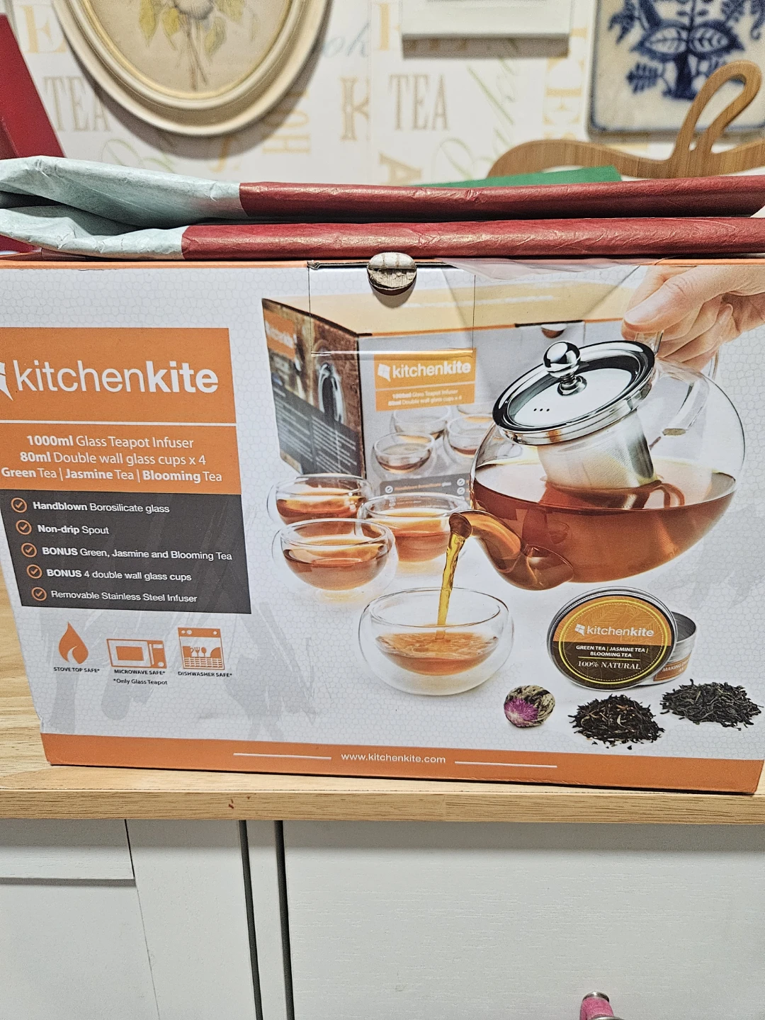 Kitchenkite 1000ml Glass Teapot Set with 4 Double Wall Cups - photo 3